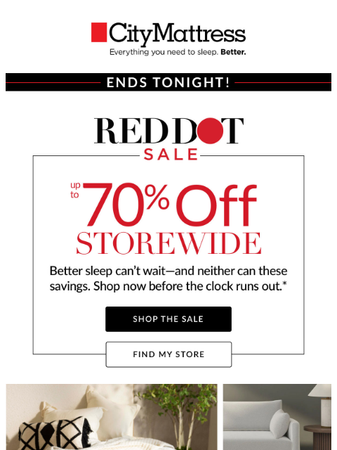 citymattress newsletter: Final Hours: Up to 70% Off Ends at Midnight