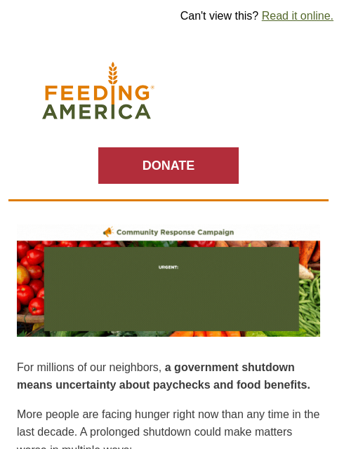feedingamerica newsletter: Your support matters during the shutdown