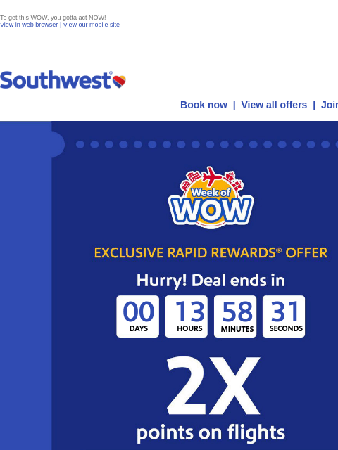 southwest newsletter: 2X the points – FINAL DAY.