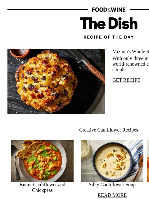 foodandwine newsletter: Miznon's Whole Roasted Cauliflower