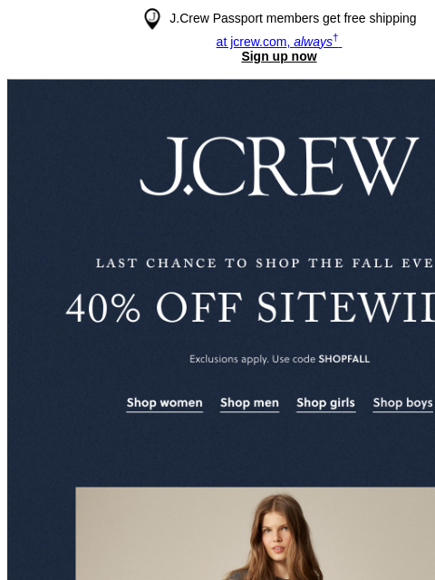 jcrew newsletter: Hours left: 40% off sitewide