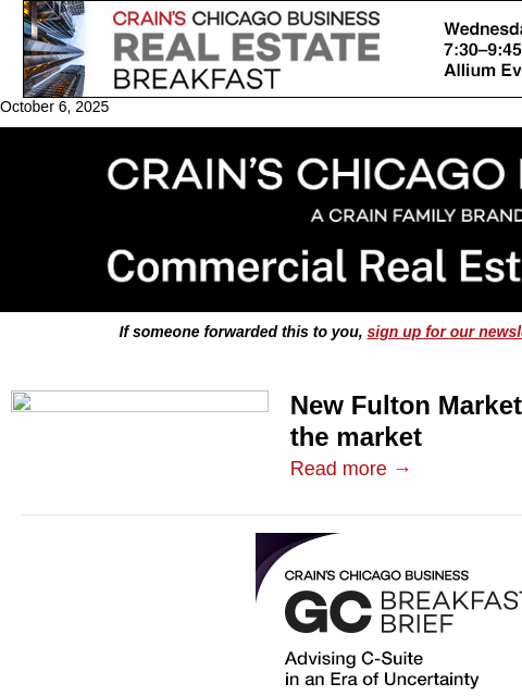 crainalerts newsletter: Fulton Market development site up for grabs