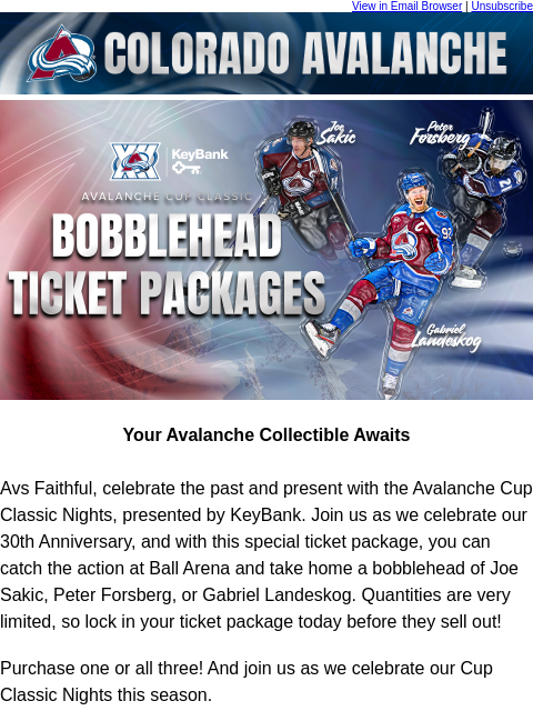 thecoloradoavalanche newsletter: ⛰️Avalanche Bobblehead Ticket Package