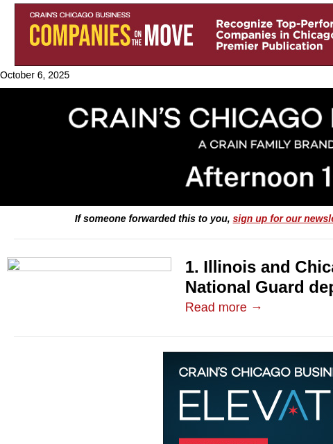 crainalerts newsletter: Chicago takes fight with Trump to court