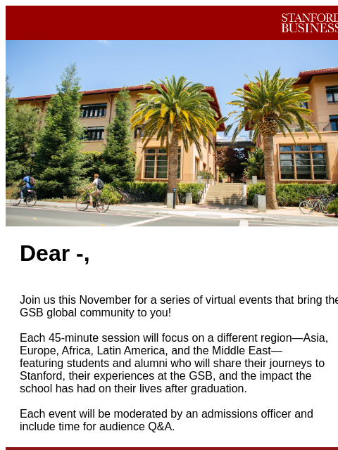 stanford newsletter: You're Invited: Meet the GSB global community