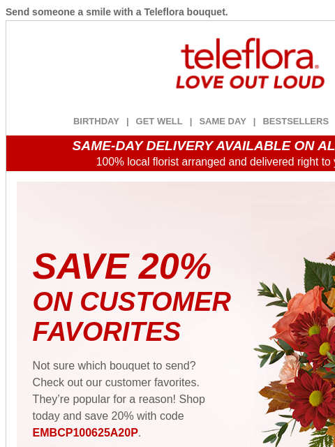 teleflora newsletter: Hurry! 20% Off Best-selling Fall Flowers 🍁🍂