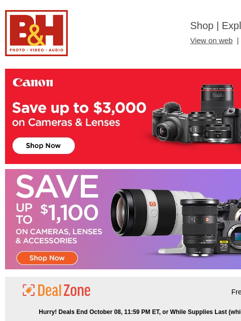 bhphotovideo newsletter: New Deals on Canon & Sony + More!