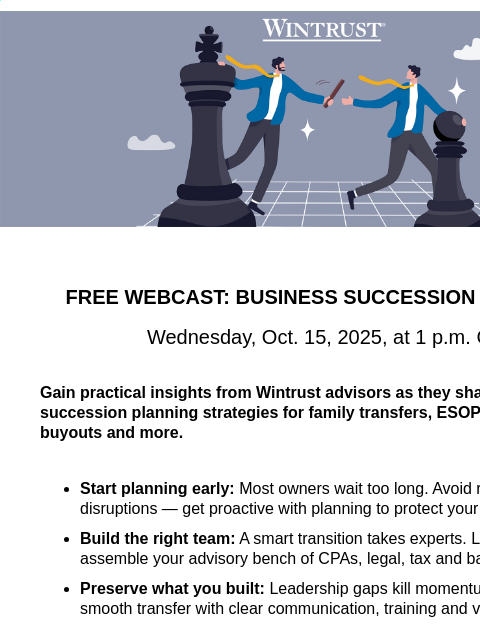 craincontentstudio newsletter: Don’t miss our free webcast on business succession