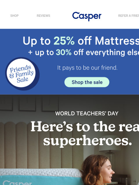 casper newsletter: Celebrate World Teachersβ Day with up to 30% off