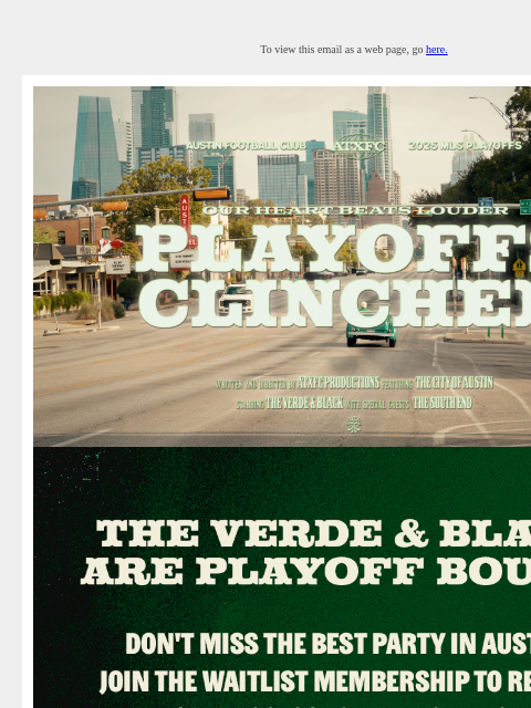 austinfc newsletter: The VERDE & Black are playoff bound.