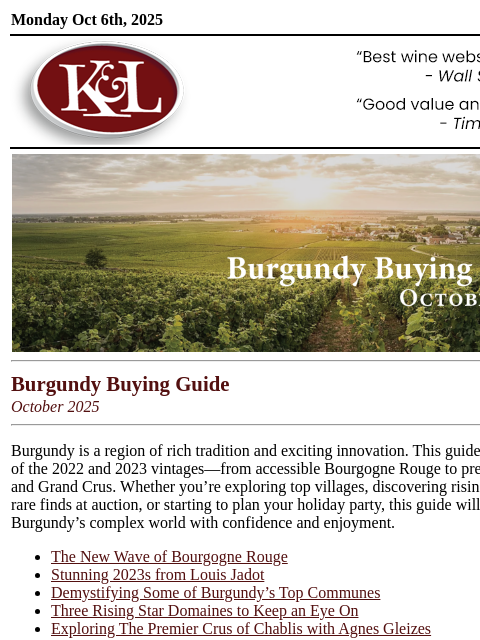 klwines newsletter: Burgundy Buying Guide: Top Collectibles, 1er Cru V...