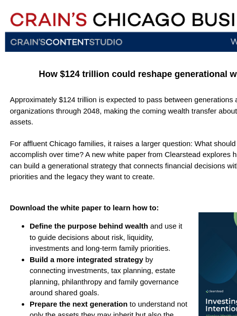 craincontentstudio newsletter: How $124 trillion could reshape generational wealt...