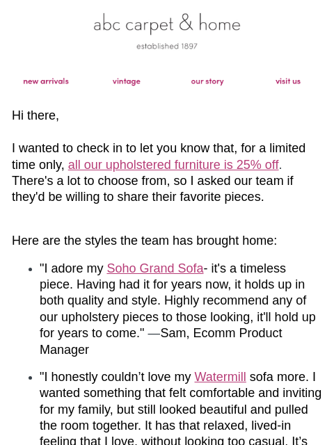 abchome newsletter: The Furniture Pieces Our Team Bought