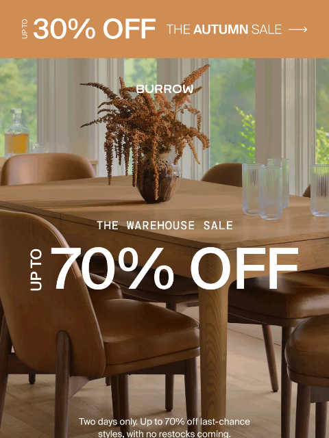 burrow newsletter: TWO DAYS ONLY: up to 70% off