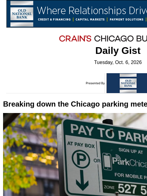 crainalerts newsletter: Breaking down the Chicago parking meter deal