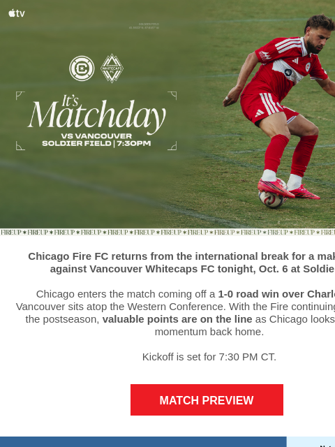 chicagofirefc newsletter: TONIGHT: Chicago Fire vs Vancouver Whitecaps