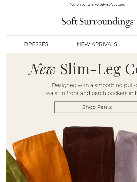 softsurroundings newsletter: New Stretch Corduroys for Fall