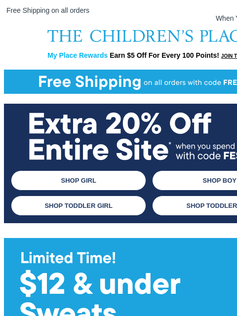 childrensplace newsletter: 20% off + free shipping? We’re so in. 👀