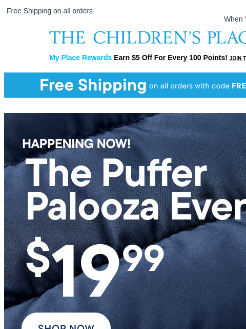 childrensplace newsletter: PUFFER PERFECTION: $19.99 Deal!