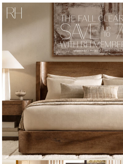 rh newsletter: The Fall Clearance. Save Up to 70% on Bedroom, Din...