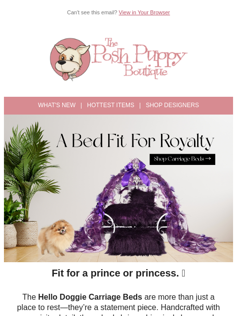 poshpuppyboutique newsletter: 🛏️ Fairytale Comfort: Hello Doggie Carriage Beds