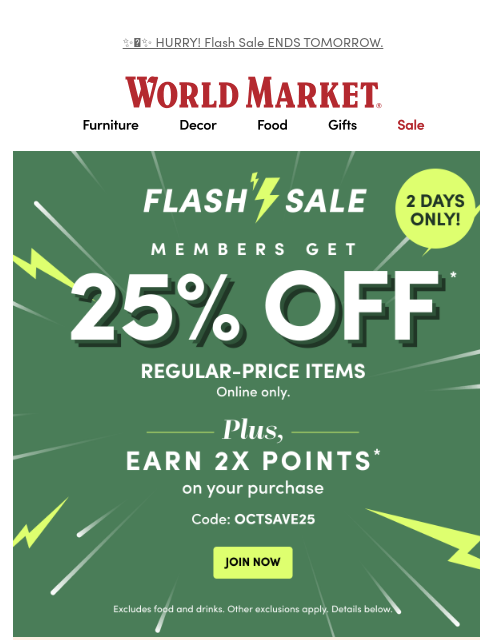 emailworldmarket newsletter: β‘β‘25% off + 10% back in Rewards β‘β‘