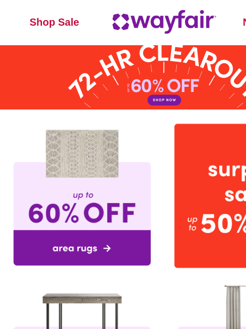 wayfair newsletter: π£ PSA: Our 72-Hour Clearout is ON π£
