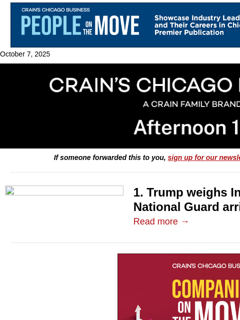 crainalerts newsletter: Federal troops arrive near Chicago