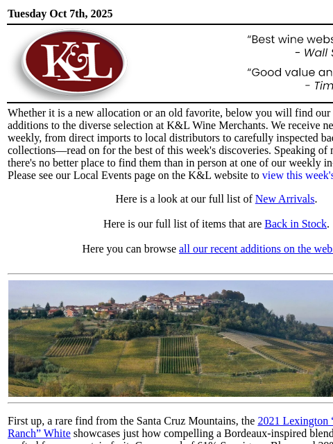 klwines newsletter: The Latest from K&L: New Adds and Back In Stock