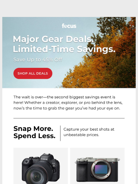 focuscamera newsletter: Major savings start now ⚡