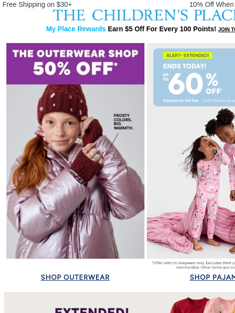 childrensplace newsletter: ⏰ 50% off ALL Outerwear + $19.99 Puffer Palooza⏰