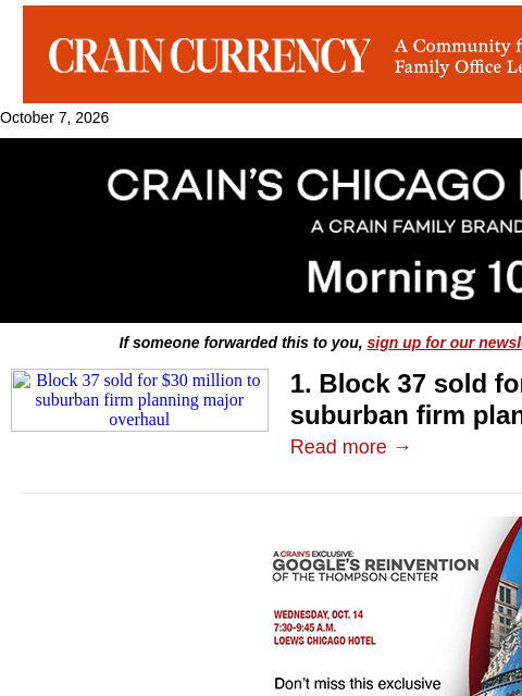 crainalerts newsletter: Block 37 sells at a discount