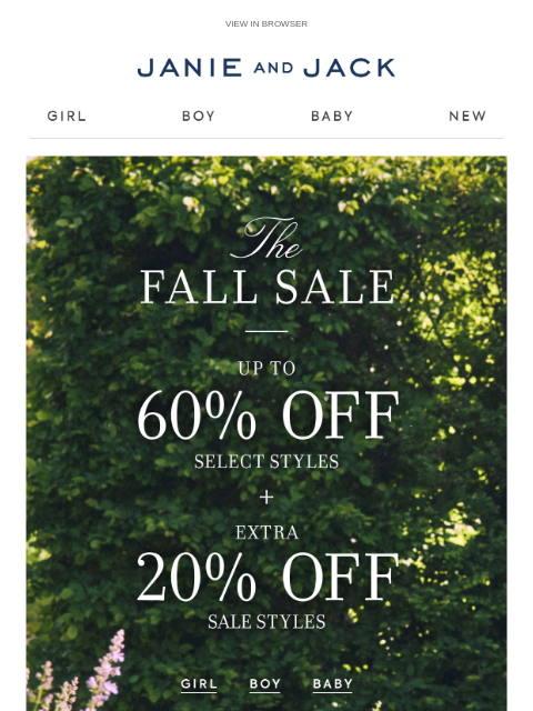 janieandjack newsletter: The Fall Sale: up to 60% off