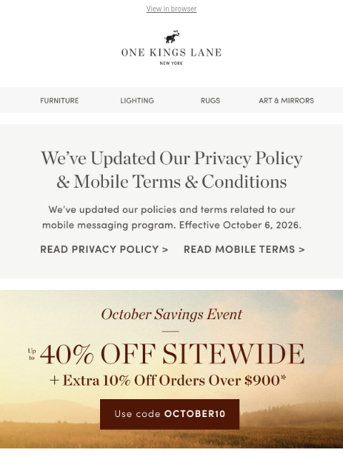 onekingslane newsletter: Up to 40% Off Furniture — Sofas, Beds & Storage