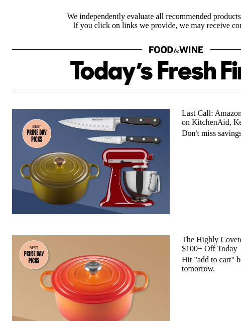 foodandwine newsletter: Ending Soon: Prime Deals on KitchenAid, Made In, a...
