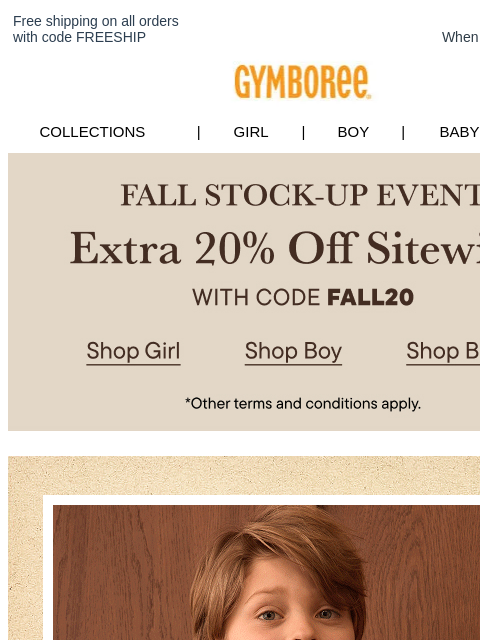 gymboree newsletter: Final Hours for Extra 20% Off Sitewide (Code FALL2...