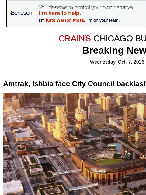 crainalerts newsletter: City Council grills Ishbia, Amtrak over Bridgeport...