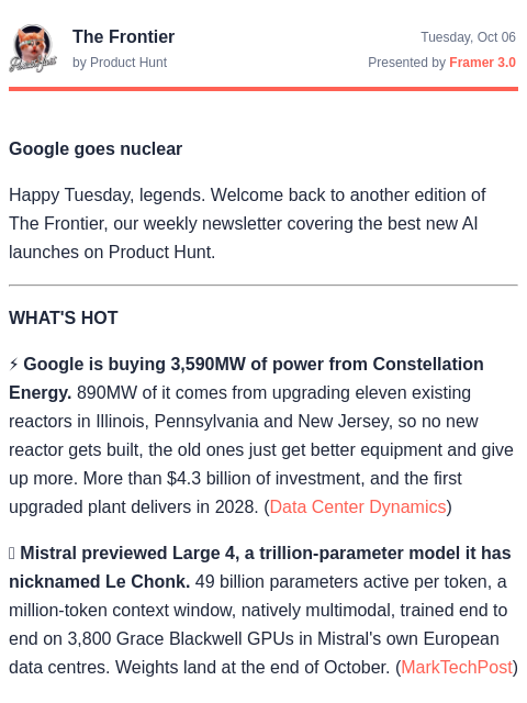 producthunt newsletter: 🧠 Google bought a quarter of a nuclear fleet