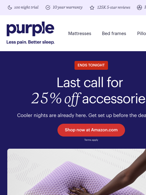purple newsletter: 25% off ends tonight — cooler nights won't wait