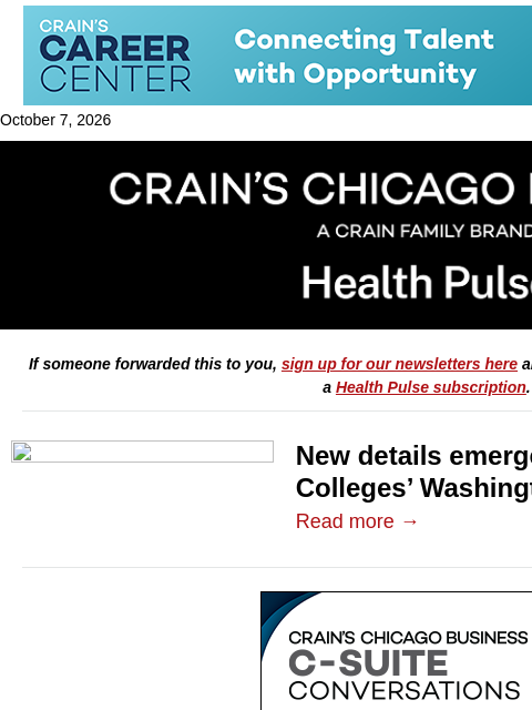 crainalerts newsletter: UChicago, City Colleges reveal more lab details
