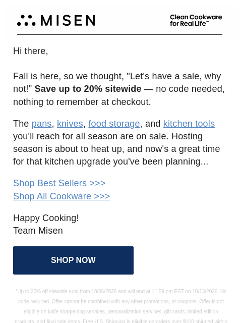 misen newsletter: The Fall Sale Is Live 🍂