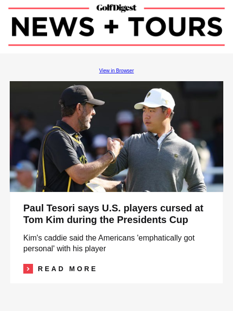 Watch this weekend's hilarious (and homicidal) SNL golf sketch starring Nate Bargatze GolfDigest View in Browser Paul Tesori says US players cursed at Tom Kim during the Presidents Cup Paul Tesori