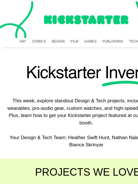 kickstarter newsletter: Design & Tech projects you'll love