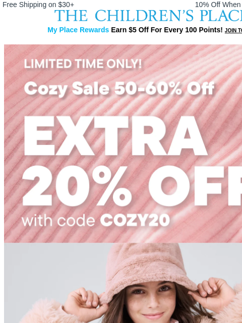 childrensplace newsletter: Starts *now* 50-60% OFF C-O-Z-Y Sale