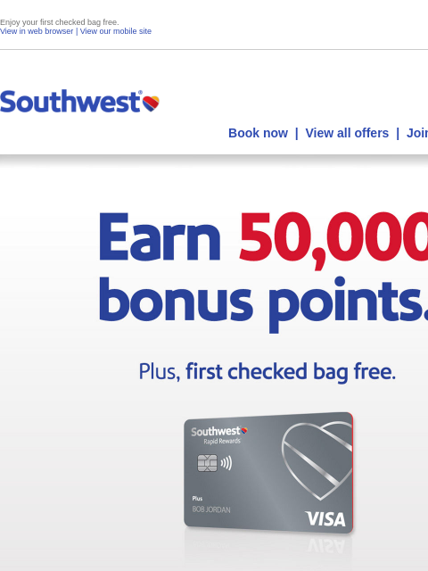 southwest newsletter: You’re invited! Earn 50,000 points.