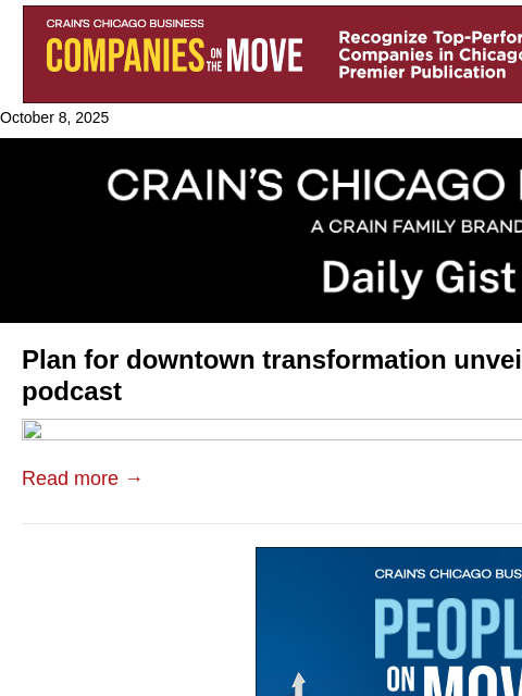 crainalerts newsletter: Plan for downtown transformation unveiled: Crain's...