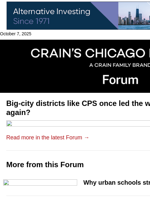crainalerts newsletter: Can big-city schools make a comeback?