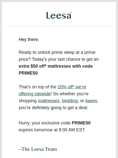 leesasleep newsletter: Your exclusive code is about to expire