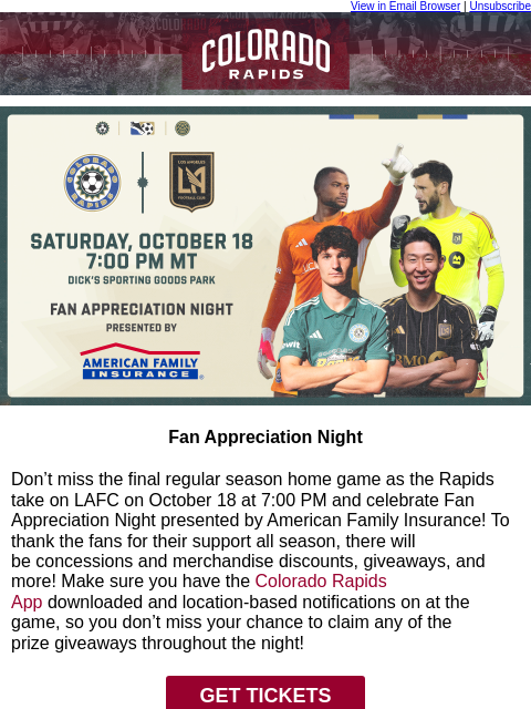 thecoloradorapids newsletter: Don’t Miss Fan Appreciation Night | Saturday, Octo...
