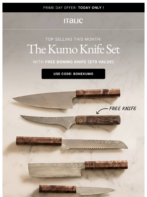 italic newsletter: NEW: Free Kumo Boning Knife